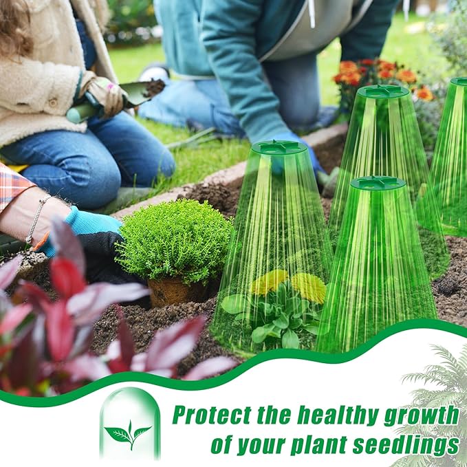 UQM 30 Pack Garden Cloches for Plants, Reusable Bell Plant Protector with Rotary Vent Cover, Garden Protection from Animals Snails Birds Chickens Insect, 9.18" H X 7.56" D (Green)