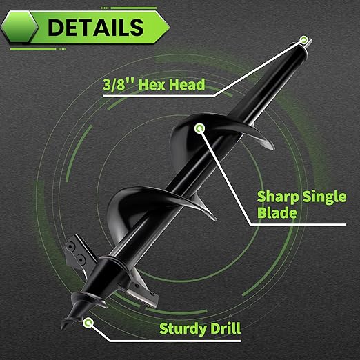 SYITCUN Auger Drill Bit for Planting - 4"X16" Heavy-Duty Post Hole Auger - Auger Post Hole Digger for Fence - 3/8" Hex Drive Drill