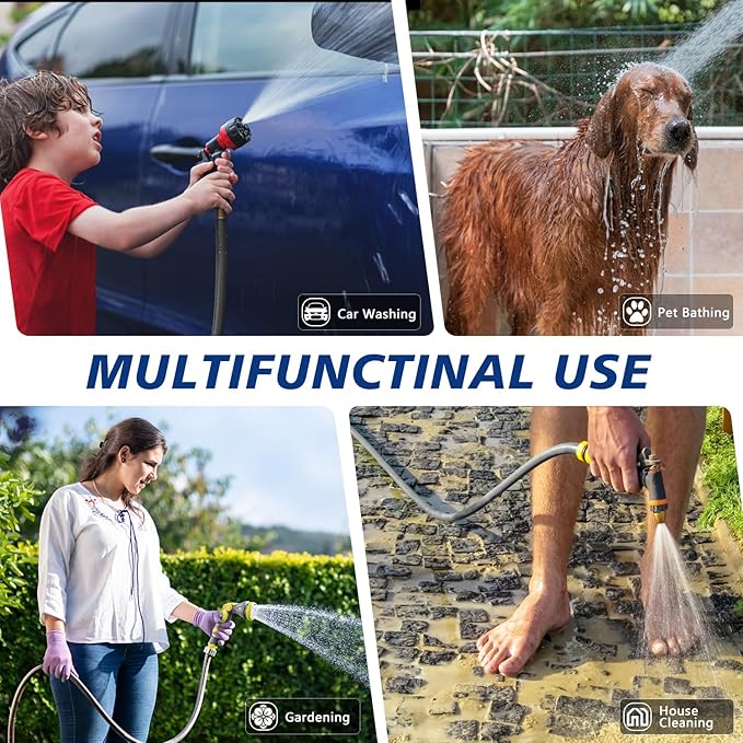 5/8’’ Heavy Duty Garden Hose 100 ft – Outdoor Hybird Water Hose with Solid Fitting - Flexible, Kinkless, Lightweight Garden Hose for Lawn Watering, Car Washing - Burst 500 Psi (Grey,50 ft)