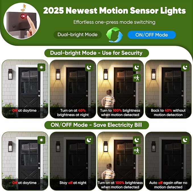 Upgraded Motion Sensor Outdoor Wall Light, 13” Dusk to Dawn Porch Light Outdoor - Image 2