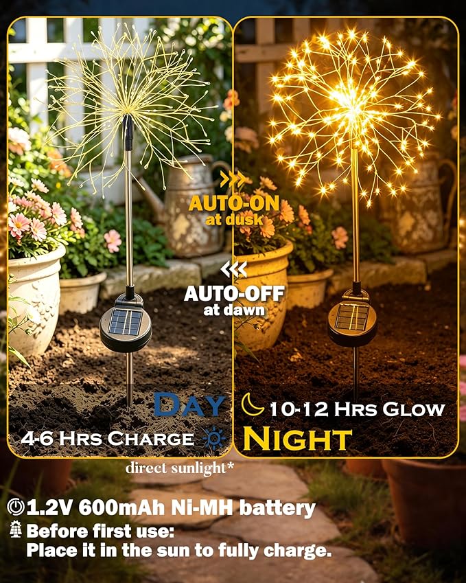 Solar Garden Lights Outdoor Yard Decorations, 2 Pack 150Leds Pathway Lights - Image 5