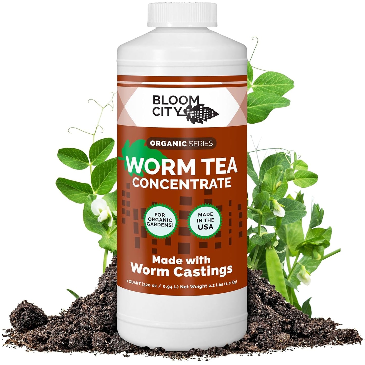 Organic Earthworm Tea Concentrate and Compost and Bokashi Booster by Bloom City, Quart (32 oz)