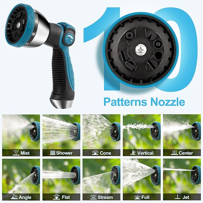 Retractable Garden Hose Reel - 5/8 inch x 90 ft Wall Mounted Hose Reel with 10 Pattern Nozzle & Any Length Lock, Heavy Duty Water Hose Supports Automatic Rewind & 180° Swivel, Black