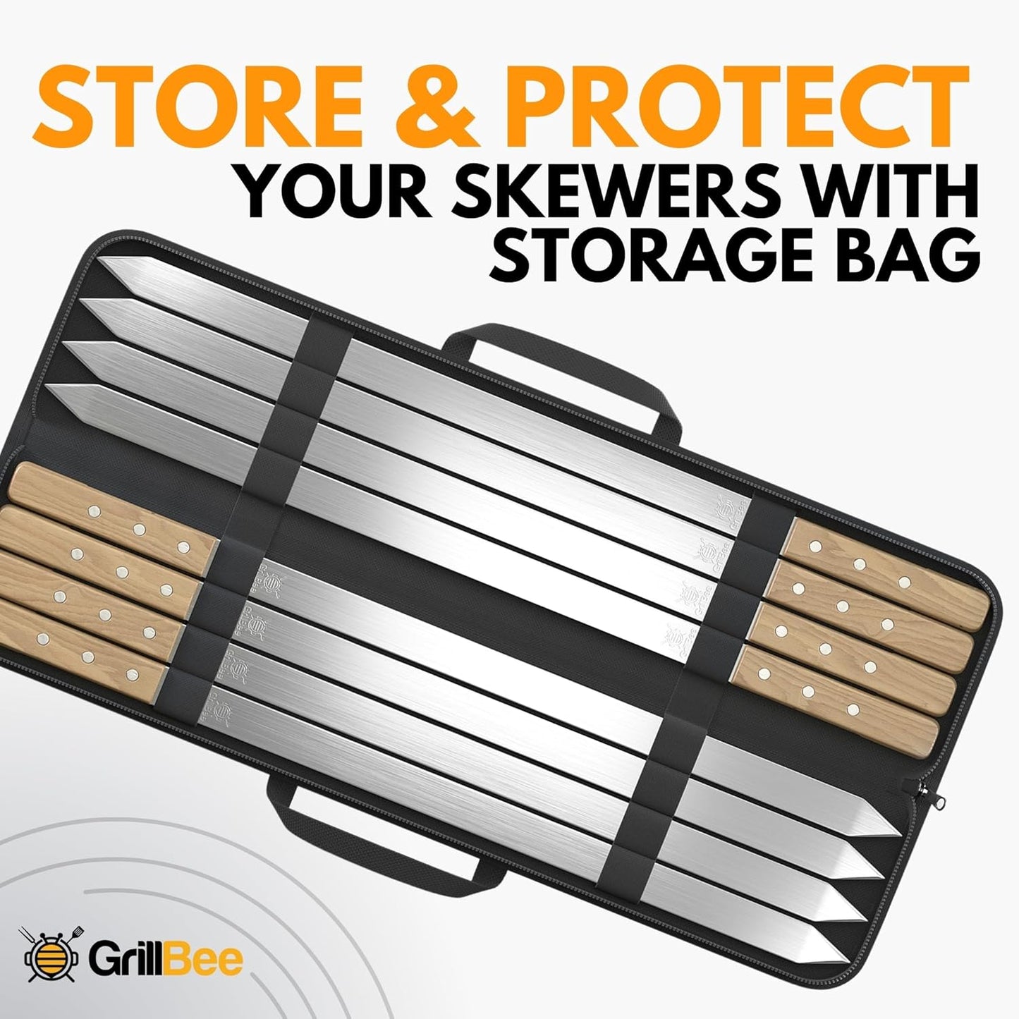 Premium Kabob Skewers 23 inch Long and 1 inch Wide Stainless Steel Flat Reusable Metal Skewers for Grilling BBQ - Making Brazilian Koobideh Chicken Kebab, 8pc Set with Bag