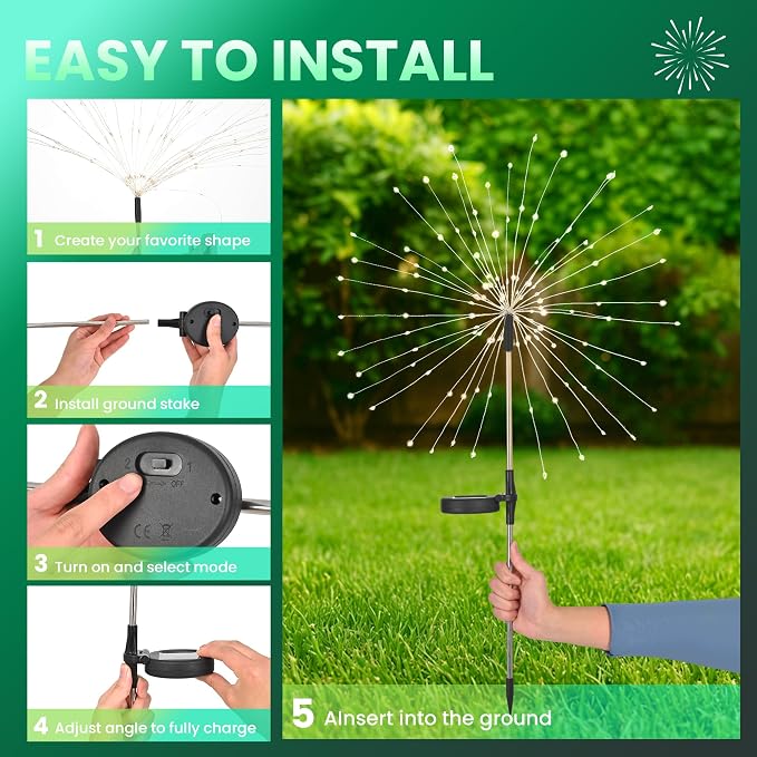 PEVOROS Garden Decor Solar Lights Outdoor, 4 Pack 120LED Waterproof Colorful - Image 4