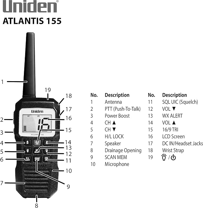Uniden Atlantis 155 Handheld Two-Way VHF Marine Radio, Floating IPX8 - Image 5