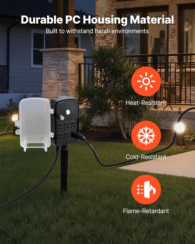 VEVOR Outdoor Power Stake Waterproof, 50 FT Extension Cord, Outdoor Power Strip - Image 5