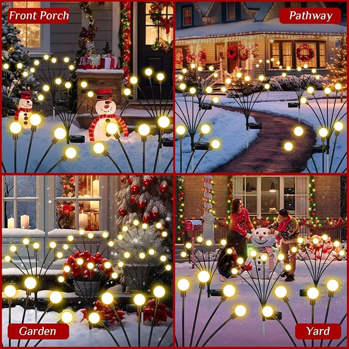 Solar Garden Lights Outdoor, 8 Pack Solar Firefly Lights, Starburst Swaying Lights, Waterproof Garden Decor for Yard Patio Pathway Lawn, Gardening Gifts for Women, White, 8pack6touYBD