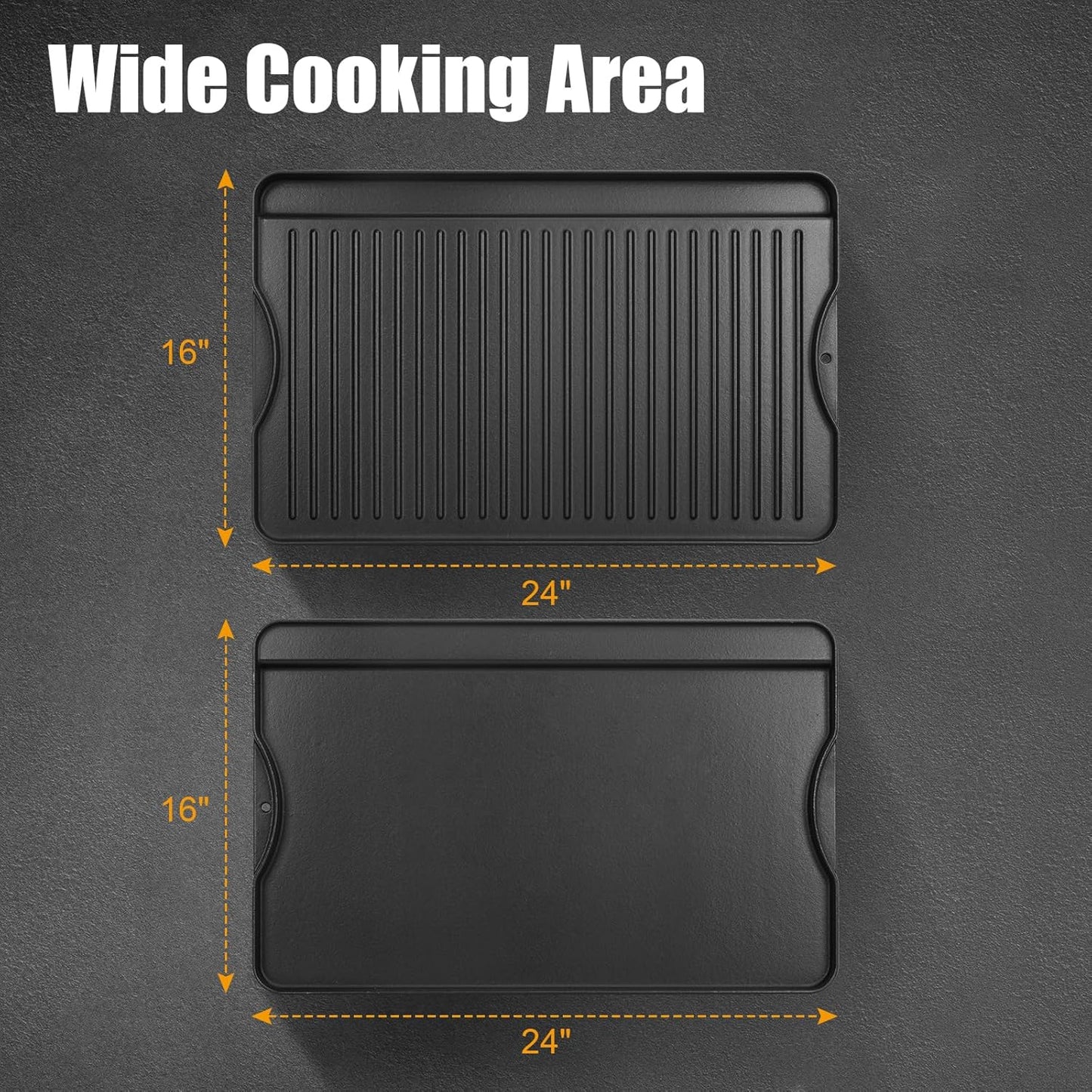 AJinTeby 2-in-1 Reversible 16” x 24” Pre-Seasoned Cast Iron Cooking Griddle for Gas Stove/Charcoal/Electric/Propane/Gas Grill, Flat Griddle Top Plate for Camping Tailgating
