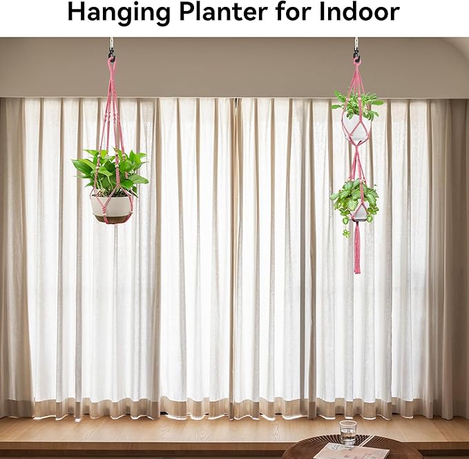 USLAI Macrame Plant Hanger Indoor Outdoor, Up to 4-15 inch Pot, Heavy 20lb Planters, Extra Long Strong Hanging Planter Basket Holder, Boho Home Decor, 35+49 Inch, Yellow (POTS NOT Included)