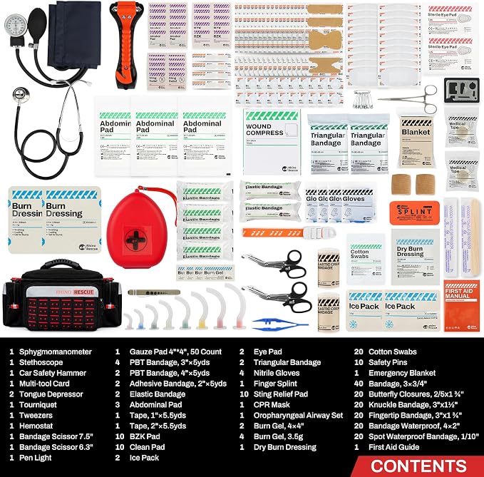 RHINO RESCUE First Responder First Aid Kit Fully-Stocked EMT Bag, Professional - Image 2