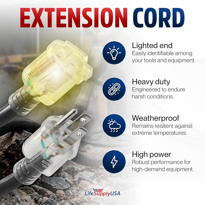 100ft Outdoor/Indoor Extension Cord 12/3 Gauge Extra Heavy Duty 3 Prong SJTW - Image 2