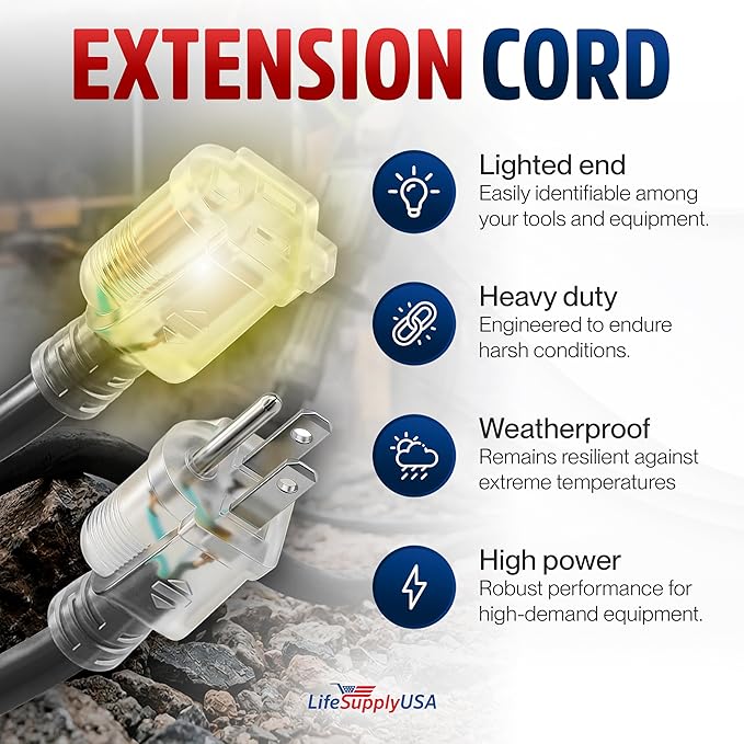 75ft Outdoor/Indoor Extension Cord 10/3 Gauge Ultra Heavy Duty 3 Prong SJTW - Image 2