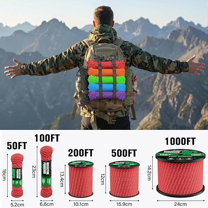 Reflective Paracord Rope 750 lb - 100ft 5/32" Parachute Cord 4MM 12-Strand para - Image 5