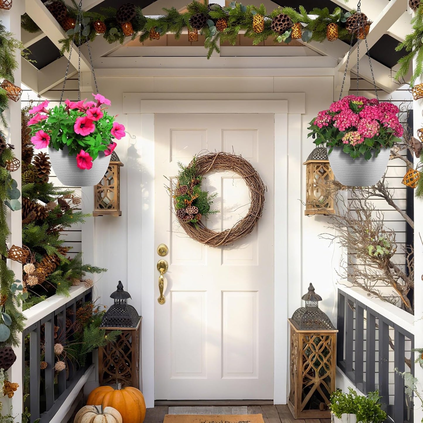 Hanging Planters for Indoor Outdoor Plants, Set of 2 Self Watering Hanging Pots with Drainage Hole & Plug and 20" Chain & Hooks