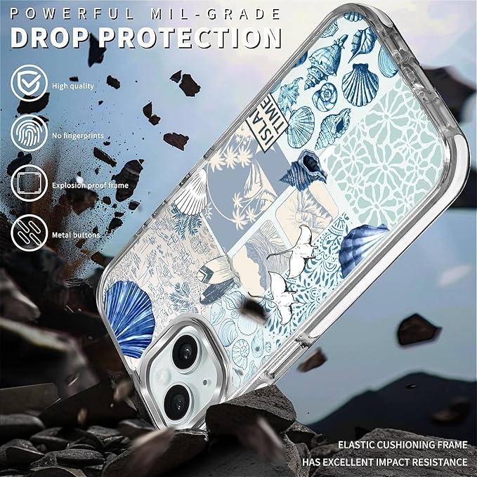 Case for iPhone 15, Sea Life Ocean Waves Seashell Collage Phone Case Design，for - Image 5