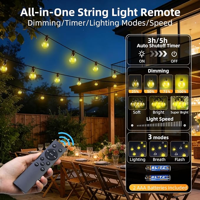 100FT Solar Lights Outdoor Waterproof: G40 30M Shatterproof Bulbs Patio Lights - Image 2