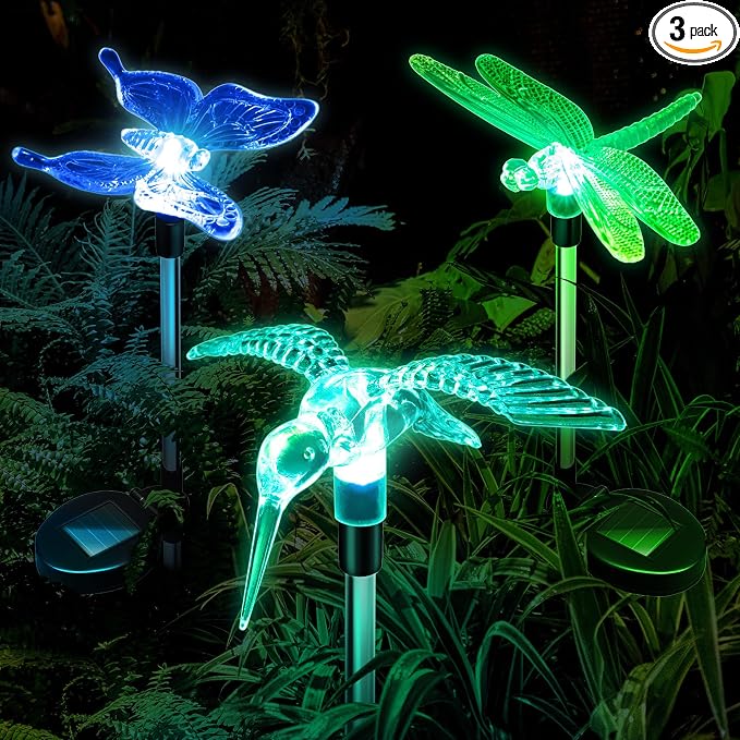 Anordsem Solar Garden Lights Outdoor: 3 Waterproof PVC Insect Stake Light Heads by Anordsem