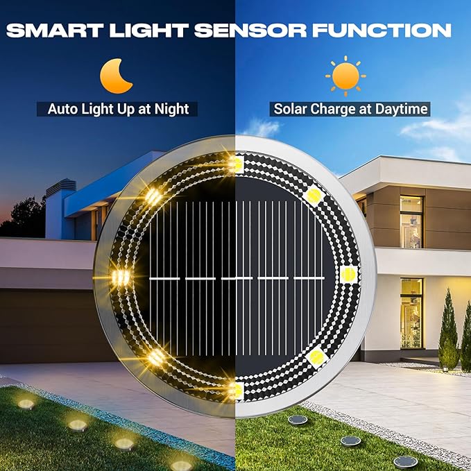 Peasur Solar Ground Lights Outdoor, 6 Pack Flat Solar Powered Disc Lights - Image 2