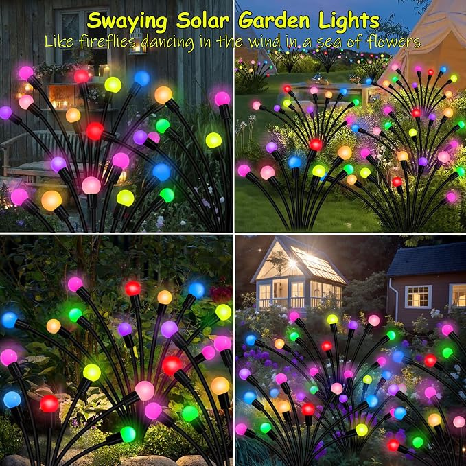 Kohlrabi Solar Garden Lights Outdoor, 4 Pack 32 LED Solar Firefly Lights - Image 4