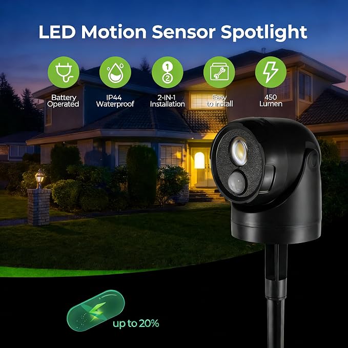 Large 2-in-1 LED Motion Sensor Outdoor Spotlight, IP44 Waterproof 450 LM - Image 3