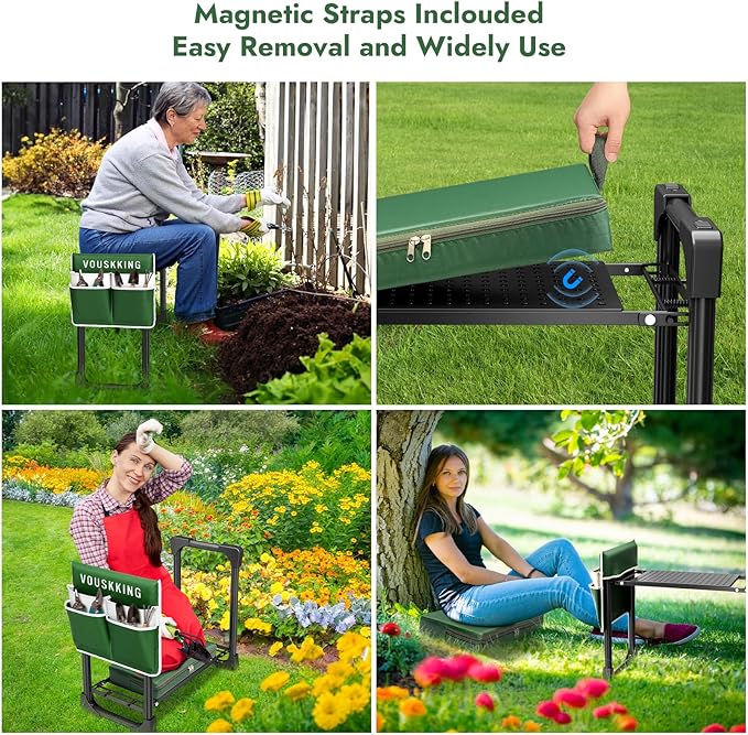 New Upgrade Foldable Garden Kneeler and Seat,Thicker Wider Softer Garden Kneeler with Straps,350lbs Heavy Duty Garden Stool with Tool Bag, Gardening Gift for Women and Men Green