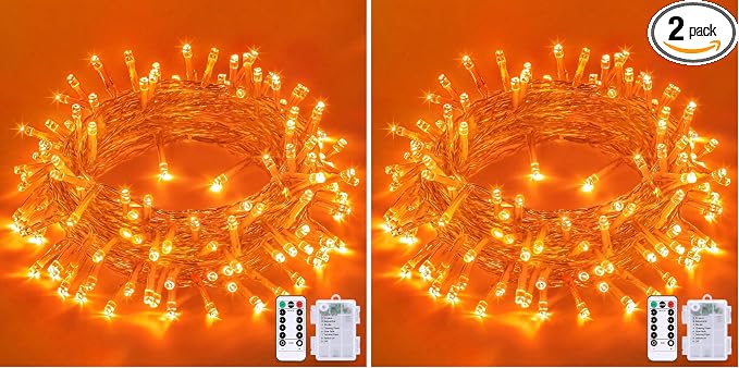 JMEXSUSS 33ft 100 LED Orange Christmas Lights, Battery Operated Christmas Lights by JMEXSUSS