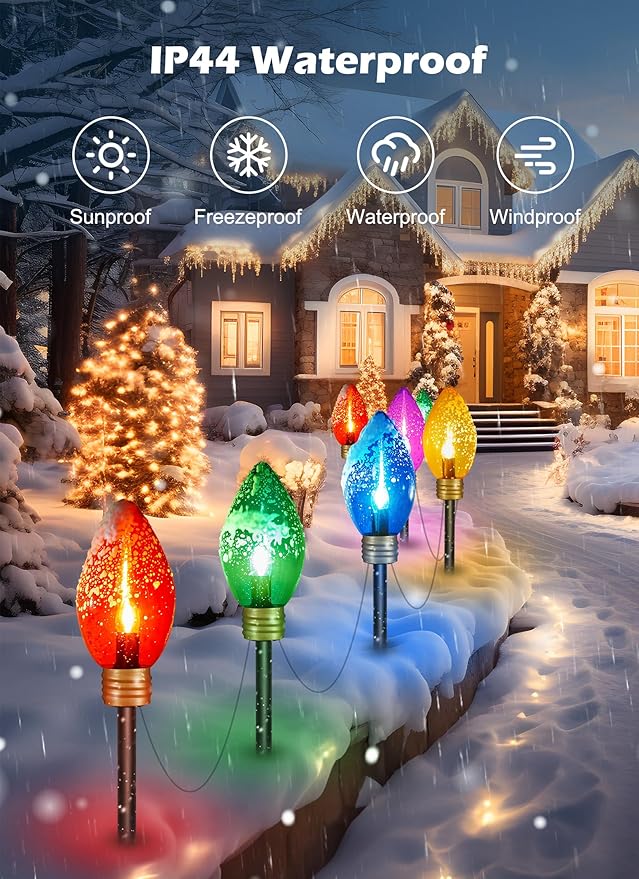 Super Jumbo C9 Christmas Pathway Lights - 11FT 5 LED Walkway Lights, Multicolor Outdoor Decoration for Yard Holiday Lawn