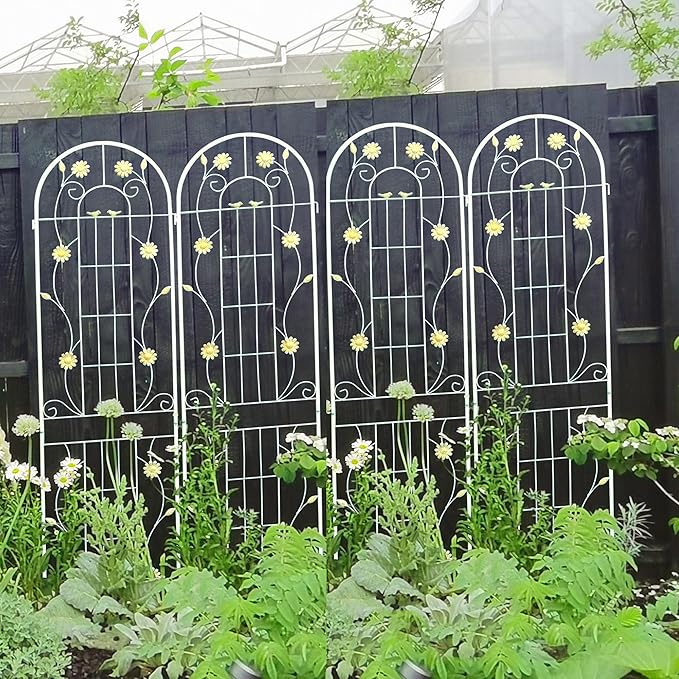 4 Pack Metal Garden Trellis 71" H Cream White Garden Fence Rustproof Trellis for Climbing Plants Support Roses Flower Outdoor Lawn, White 6FT