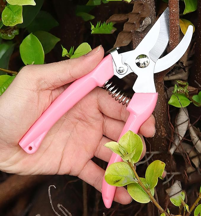 Garden Flower Shears Pruning Shears 6.9 inches Scissors Heavy Duty Plant Scissors for Cutting Flowers, Trimming Plants, Bonsai, Fruits Picking (Pink Handle 2pcs)