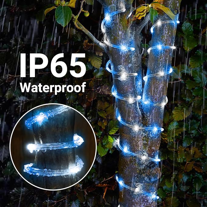 Solar Rope Lights, 33ft 100LED Solar String Lights, 8 Modes Waterproof Solar - Image 4
