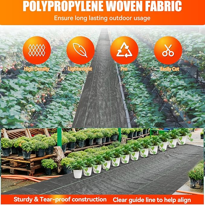 LIUJIAYI 2.4oz-2 Pack 4FTx50FT + 30 Pegs Weed Barrier Landscape Fabric - Durable Weed Block Ground Cover Mat, Woven Geotextile for Underlayment, Commercial Driveway Stabilization, Weed Control Cloth