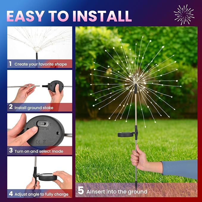 PEVOROS Garden Decor Solar Lights Outdoor, 4 Pack 120LED Waterproof Colorful - Image 4