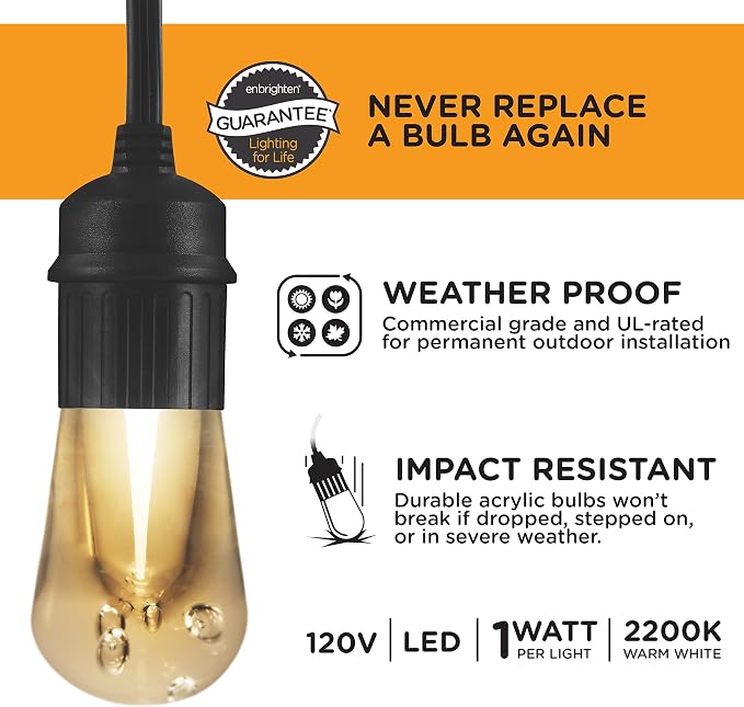 Enbrighten LED Outdoor String Lights 24ft Soft Warm White Patio Lights - Image 5