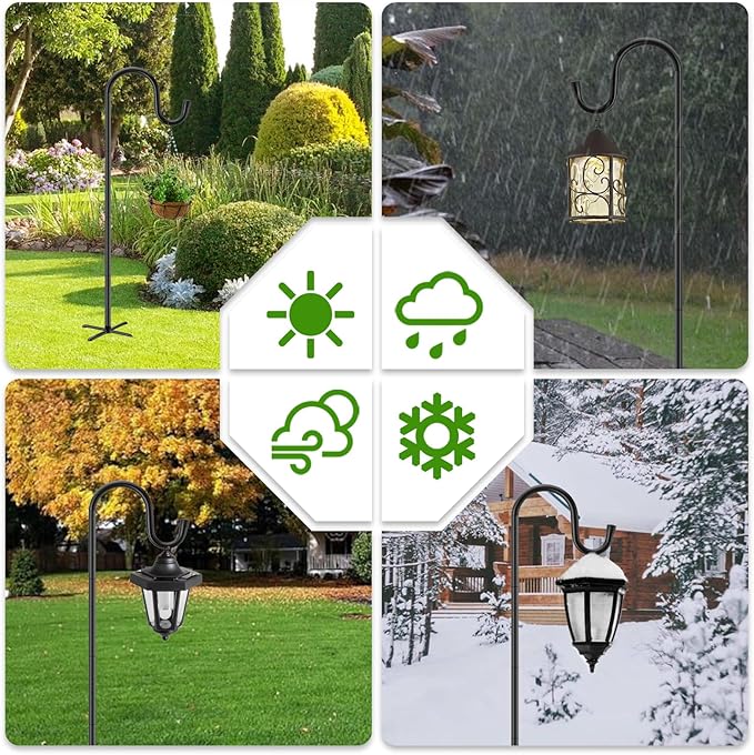 96" Shepherds Hooks for Outdoor with 7 Prongs Base, Heavy Duty Bird Feeder Pole for Hanging Lantern, Hummingbird Feeder, Shepherds Hook for Bird Feeders Outside,1 Pack