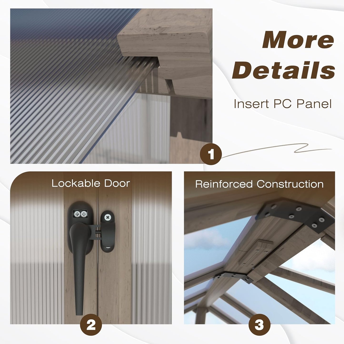 MUPATER 8' x 8' Wooden Polycarbonate Greenhouse with Ventilated Window & Lockable Door, 6mm Polycarbonate Panels for UV Protection, Walk-in Greenhouse for Outdoors, Patio, Backyard, Brown