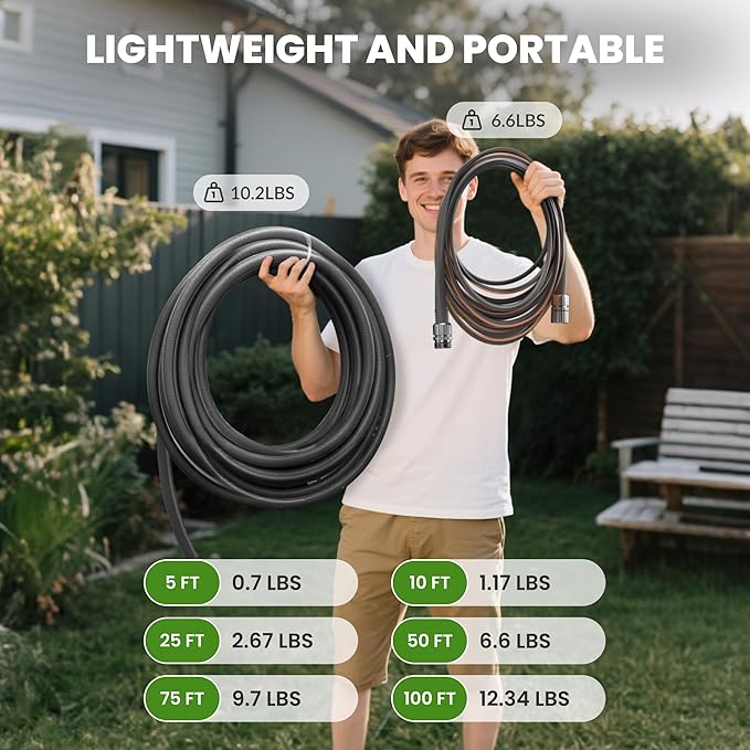 Giraffe Tools Garden Hose 10FT, 5/8" Lightweight Lay Flat Water Hose, Custom Length, Flexible, Leakproof Hybrid Hose Pipe with Male to Female Fitting