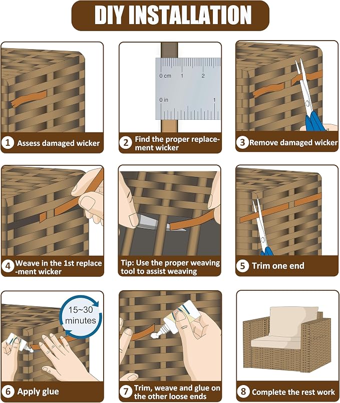 Wicker Repair Kit, Mottled Dark Brown, Polyethylene Material - Image 3
