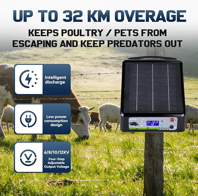 20 Miles Solar Electric Fence Charger, Adjustable Output Voltage: 6/8/10/12kV - Image 3