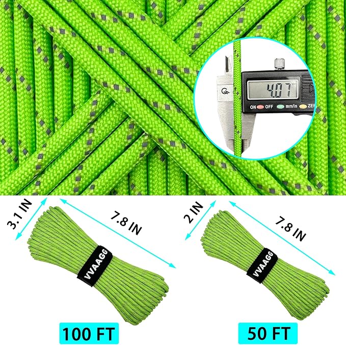 VVAAGG Reflective Paracord Rope 100FT, 7 Strand Nylon para Cord Lanyard Utility - Image 4