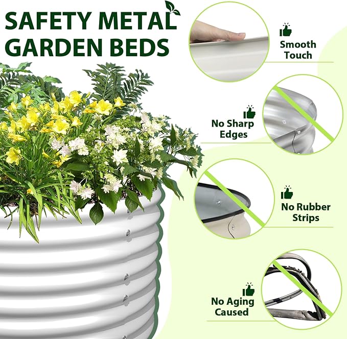 A ANLEOLIFE 8X4X2 ft Galvanized Raised Garden Beds Outdoor, Oval Large Metal Deep Root Planter Box for Planting Vegetables Flowers Herb, Anti-Rust & Easy-Setup, Antique White
