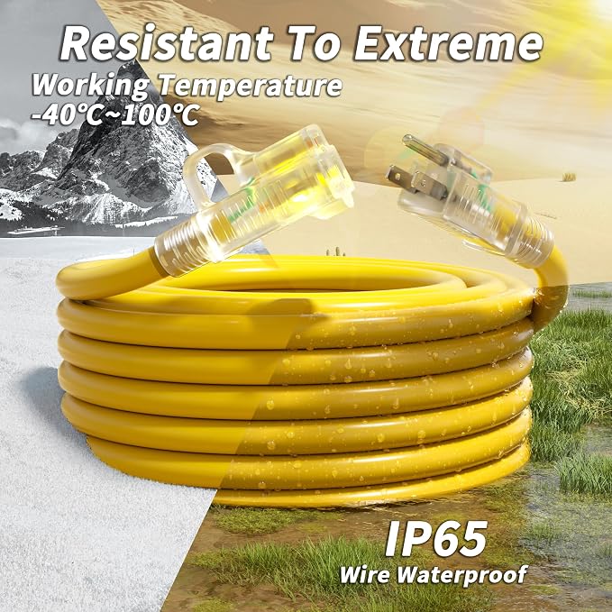PlugSaf 14/3 Gauge Yellow Outdoor Extension Cord 75 ft Waterproof - Image 7