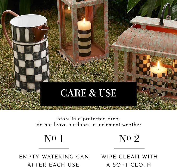 MACKENZIE-CHILDS Watering Can, Outdoor Galvanized Watering Can, Black-and-White Check It Out