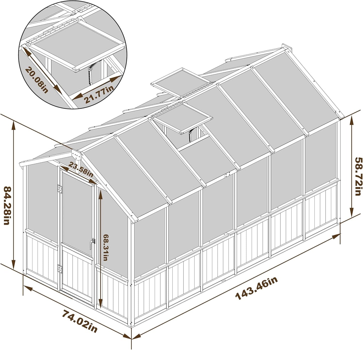 MUPATER 6' x 12' Walk-in Wooden Polycarbonate Greenhouse with Ventilated Window & Lockable Door, Multi-Layer PC Panels for UV Protection, Greenhouse Kit for Outdoor, Garden and Backyard, Black