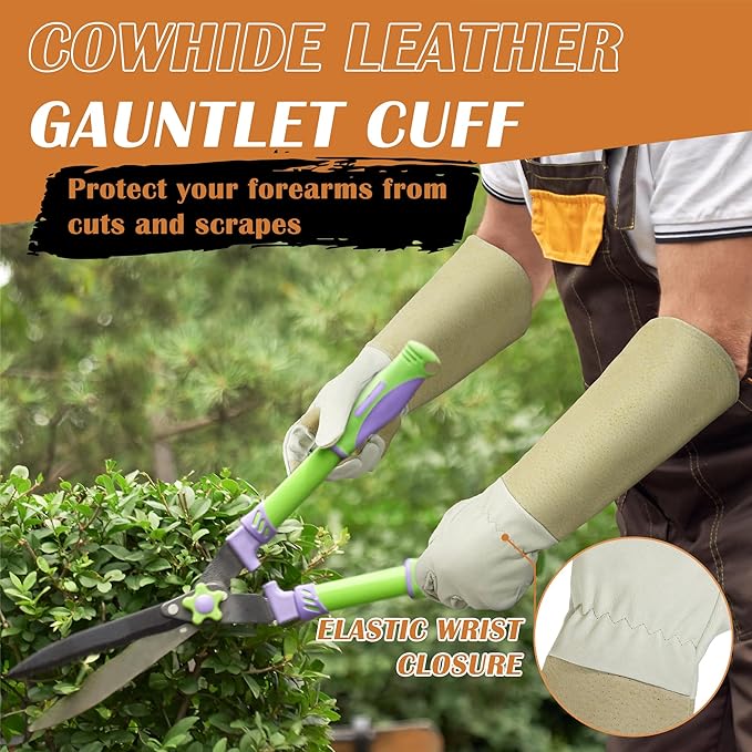 HANDLANDY Rose Pruning Gloves for Men & Women, Long Thorn Proof Gardening Gloves, Breathable Pigskin Leather Gauntlet, Best Garden Gifts & Tools for Gardener