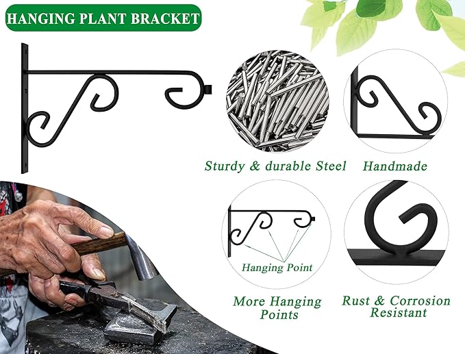 Plant Hangers Outdoor 2 Pack Hanging Basket Hooks,12in Metal Plant Bracket Wall Hooks for Hanging Flower Basket,Hanging Plant Holder