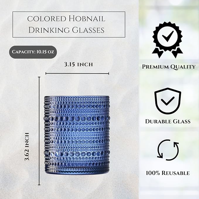 Hobnail Beaded Highball Drinking Tumbler Glasses | Set of 6 | Color, Vintage - Image 3