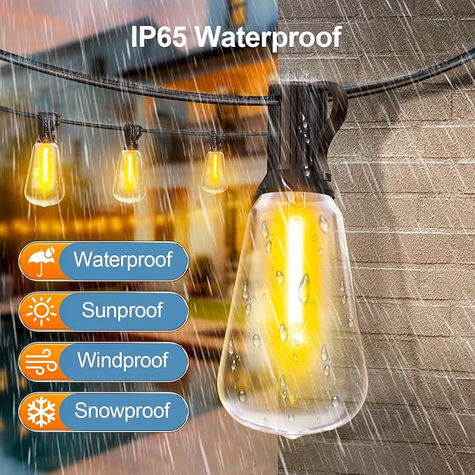 MGVIH Outdoor String Led Patio Lights - 50Ft 15M Outside Waterproof Light ST38 - Image 3