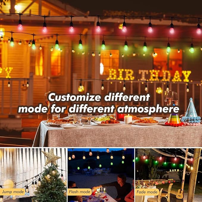 Auroraworld 24FT RGB Outdoor String Lights, Dimmable Color Changing Waterproof - Image 2