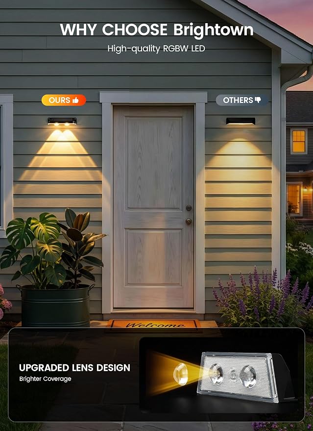 Brightown 8 Pack Solar-Fence-Lights-Outdoor, IP65 Waterproof Warm White & RGB - Image 5